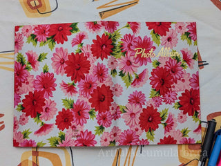 Retro pink floral photo album with gold title, holds 48 4 5/8 x 3 1/4 photos, album removable from cover -  - #tag1# - #tag2# - #tag3# - #tag4# - the Artful Accumulator's Vintage Boutique