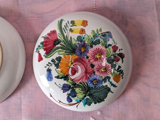 "Round Floral Candy Dish" handpainted round floral trinket jar from Italy -  - #tag1# - #tag2# - #tag3# - #tag4# - the Artful Accumulator's Vintage Boutique