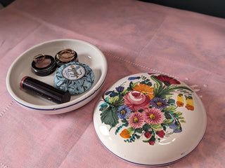"Round Floral Candy Dish" handpainted round floral trinket jar from Italy -  - #tag1# - #tag2# - #tag3# - #tag4# - the Artful Accumulator's Vintage Boutique