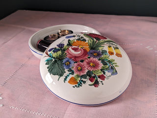 "Round Floral Candy Dish" handpainted round floral trinket jar from Italy -  - #tag1# - #tag2# - #tag3# - #tag4# - the Artful Accumulator's Vintage Boutique