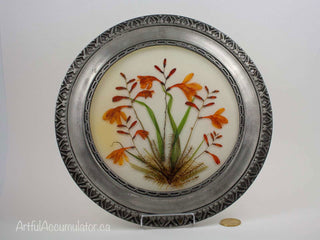 Round floral lucite casting with pewter frame - Artful Accumulator Boutique Vintage