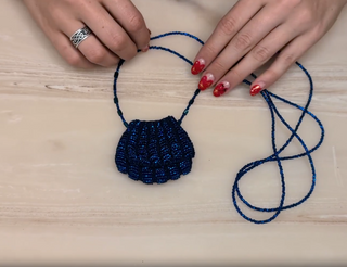 Hand-Beaded Amulet Necklace #7 Deep BlueGreen with dark thread