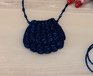 Hand-Beaded Amulet Necklace #7 Deep BlueGreen with dark thread