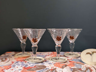 Set of 2 "Bubbled Maple Martini Glasses" with a glass maple leaf, hand blown -  - #tag1# - #tag2# - #tag3# - #tag4# - the Artful Accumulator's Vintage Boutique