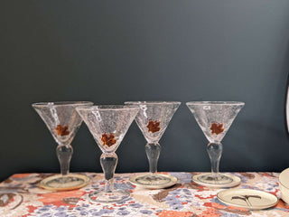Set of 2 "Bubbled Maple Martini Glasses" with a glass maple leaf, hand blown -  - #tag1# - #tag2# - #tag3# - #tag4# - the Artful Accumulator's Vintage Boutique