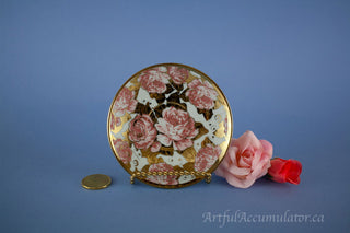 Set of 2, small dish with Inlaid gold leaves & pink roses, ring dish, saucer -  - #tag1# - #tag2# - #tag3# - #tag4# - the Artful Accumulator's Vintage Boutique
