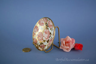 Set of 2, small dish with Inlaid gold leaves & pink roses, ring dish, saucer -  - #tag1# - #tag2# - #tag3# - #tag4# - the Artful Accumulator's Vintage Boutique