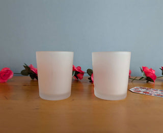 Set of hand painted hearts on etched glass votives candle holders - Artful Accumulator Boutique Vintage