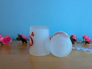 Set of hand painted hearts on etched glass votives candle holders - Artful Accumulator Boutique Vintage