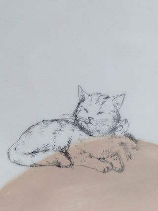 "Subtle Kitty" hand glazed decorative plate with drawn cat -  - #tag1# - #tag2# - #tag3# - #tag4# - the Artful Accumulator's Vintage Boutique