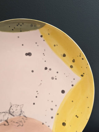 "Subtle Kitty" hand glazed decorative plate with drawn cat -  - #tag1# - #tag2# - #tag3# - #tag4# - the Artful Accumulator's Vintage Boutique