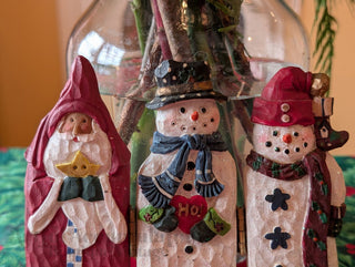 Tri-folding Wise Man with two Snowmen Christmas Decor hinged - Artful Accumulator Boutique Vintage