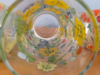 Trio of medium-sized tumblers with orange and green floral patterns - Artful Accumulator Boutique Vintage