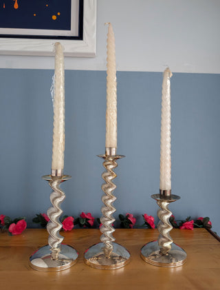 Trio of silver plated twisty candelabra candle holders - Artful Accumulator Boutique Vintage