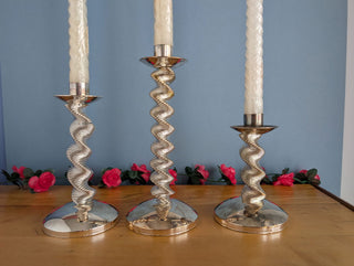 Trio of silver plated twisty candelabra candle holders - Artful Accumulator Boutique Vintage