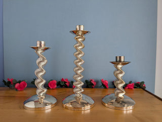 Trio of silver plated twisty candelabra candle holders - Artful Accumulator Boutique Vintage