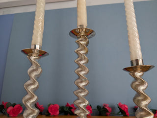 Trio of silver plated twisty candelabra candle holders - Artful Accumulator Boutique Vintage