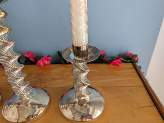 Trio of silver plated twisty candelabra candle holders - Artful Accumulator Boutique Vintage