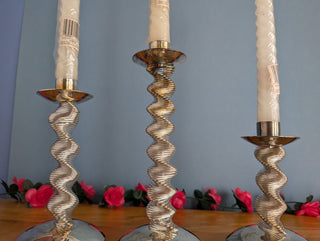 Trio of silver plated twisty candelabra candle holders - Artful Accumulator Boutique Vintage