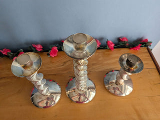 Trio of silver plated twisty candelabra candle holders - Artful Accumulator Boutique Vintage