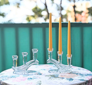 "Wave" Crystal Triple Candlestick Candelabras -  - #tag1# - #tag2# - #tag3# - #tag4# - the Artful Accumulator's Vintage Boutique