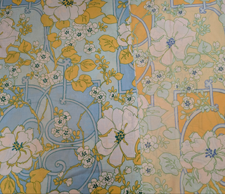 Winifred - Set of 2 Pillowcases - Coordinating blue and yellow art nouveau with florals - Artful Accumulator Boutique Vintage
