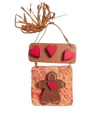 Gingerbread Man & Hearts Door Hanger with straw accent