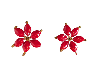 set of 5, Hand Beaded Poinsettias with pearls and hanging string
