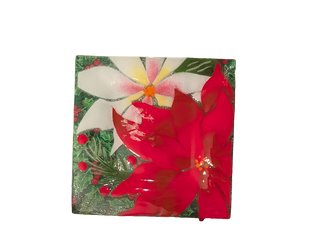 Holiday Red & White Poinsettia holiday plate made with Fused Glass