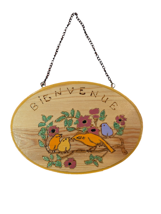 Bienvenue Wooden Welcome Sign, hand painted folk art