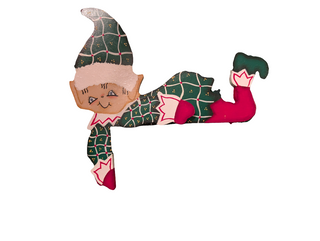 Silly Elf, goes over a corner, made of wood, hand-painted, one of a kind
