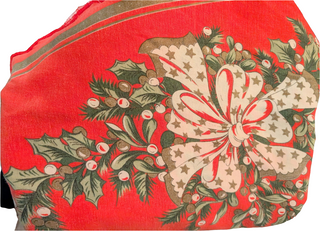 Oval tablecloth, holiday ribbon illustration
