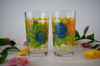 blue rose floral print abstract, Set of 2 -  - #tag1# - #tag2# - #tag3# - #tag4# - the Artful Accumulator's Vintage Boutique
