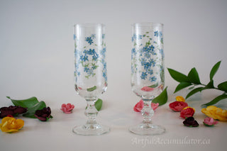 champagne flutes in Veronica Pattern, little blue flowers -  - #tag1# - #tag2# - #tag3# - #tag4# - the Artful Accumulator's Vintage Boutique