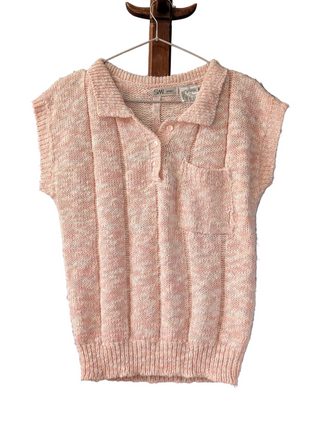 Pull court côtelé rose et blanc à boutons, style preppy sportif, de la marque SML, taille S