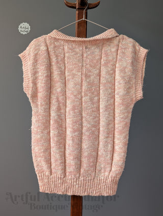 Pull court côtelé rose et blanc à boutons, style preppy sportif, de la marque SML, taille S