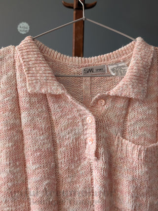 Pull court côtelé rose et blanc à boutons, style preppy sportif, de la marque SML, taille S