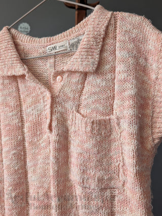 Pull court côtelé rose et blanc à boutons, style preppy sportif, de la marque SML, taille S