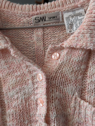 Pull court côtelé rose et blanc à boutons, style preppy sportif, de la marque SML, taille S