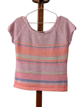 Pull vintage multicolore pastel de Sigrid Olsen, violets, roses