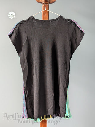 Pull côtelé noir multicolore turquoise aqua par Adore