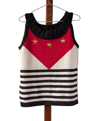 Pull dos nu tissé à étoiles style drapeau rouge, blanc et bleu IB DIFFUSION
