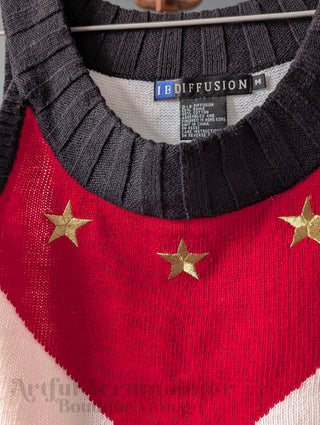 woven halter-style cut sweater with flag style stars red white blue IB DIFFUSION