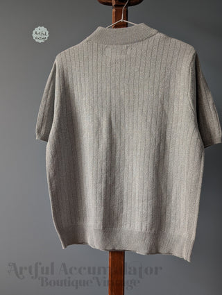 glittery silver metallic short sleeve top with turtleneck collar by Sag Harbor, vintage