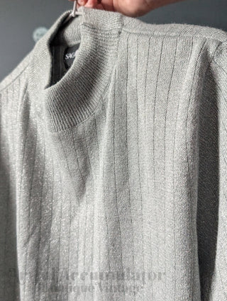glittery silver metallic short sleeve top with turtleneck collar by Sag Harbor, vintage