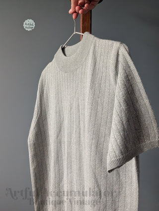glittery silver metallic short sleeve top with turtleneck collar by Sag Harbor, vintage