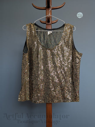 glittery gold vintage tank top with gold sequins by Rouie
