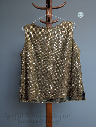 glittery gold vintage tank top with gold sequins by Rouie