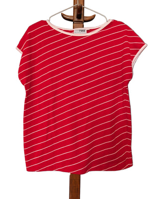 Débardeur vintage à rayures rouges et blanches, manches courtes, par Russ RRRRRuss