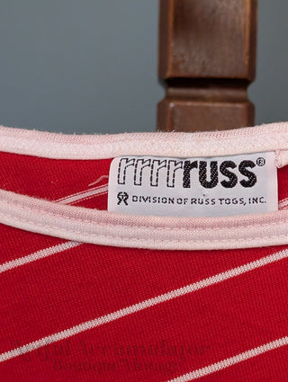 red striped vintage shirt capped sleeve tank with white stripes, vintage by Russ RRRRRuss